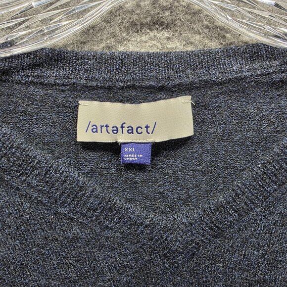 Artefact Sweater Mens 2XL Gray V Neck 100% Merino Wool Lightweight Knit - Picture 2 of 7